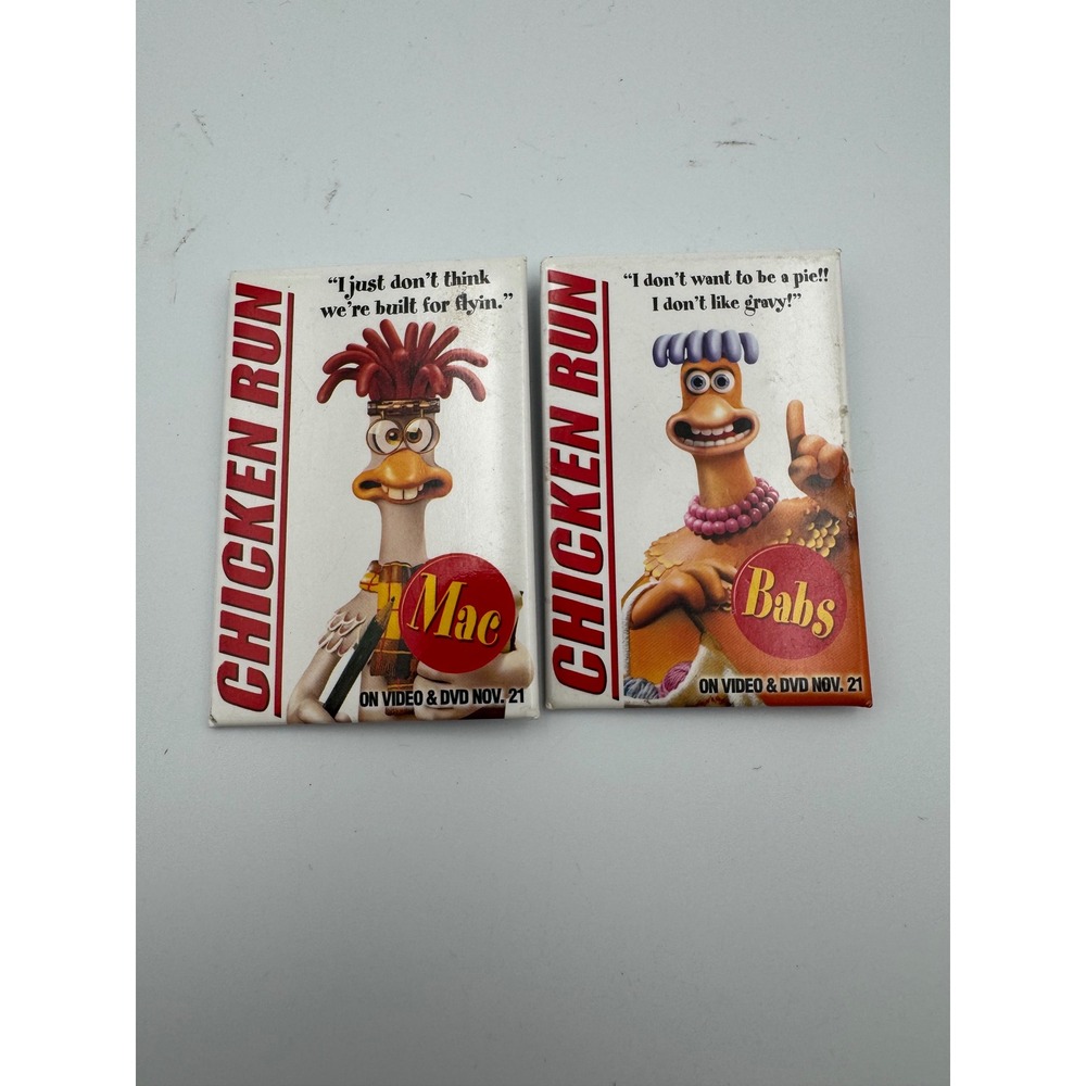 DreamWorks Chicken Run Pin Set White Mac Babs Promo Movie Buttons 2000